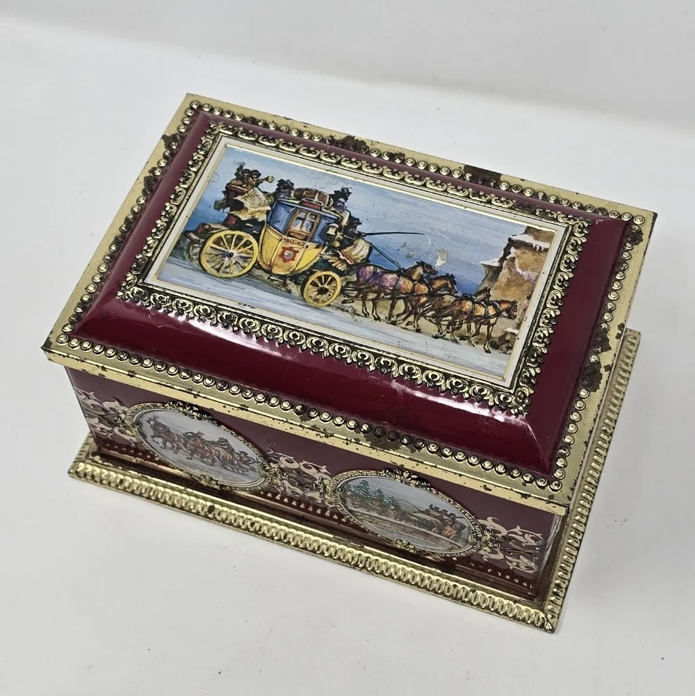 Vintage klann quality biscuit candy metal tin hinged lid western germany